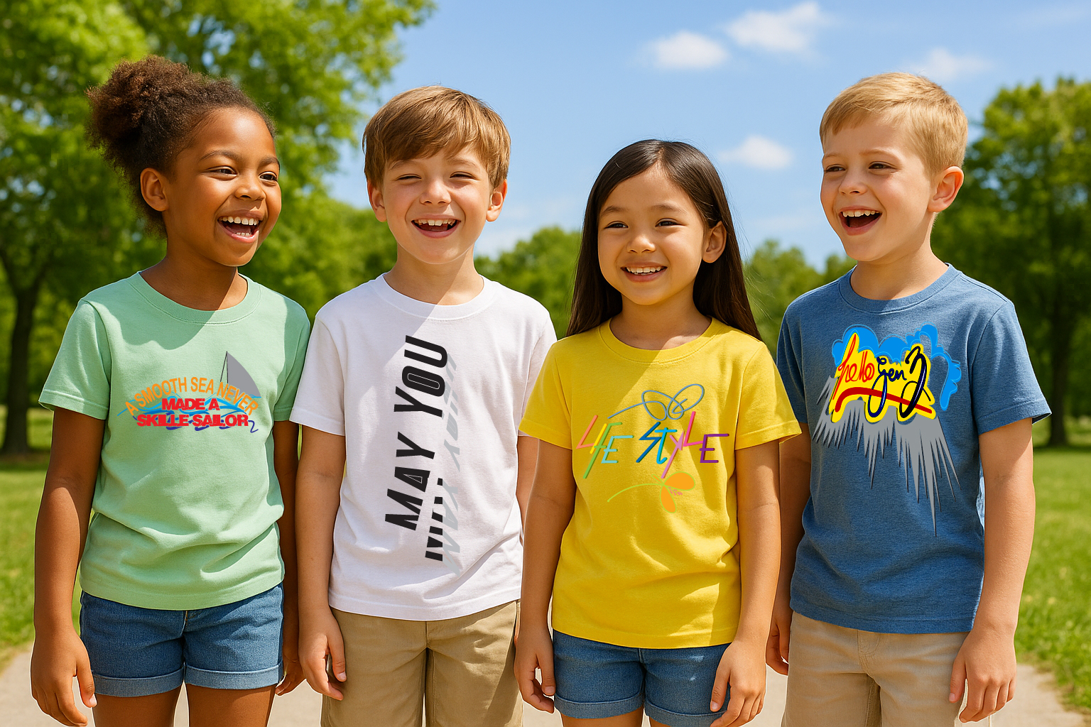 Graphic illustration of a person wearing a light, breezy T-shirt under a bright sun, with cooling airflow lines and fresh, vibrant colors.