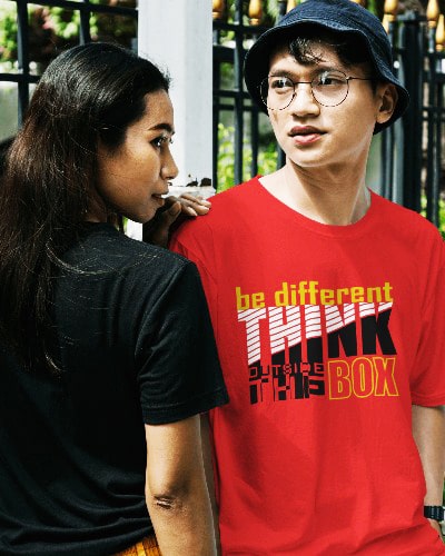 Fashionable American graphic T-shirts on display