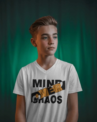 A modern worker wearing a comfortable printed T-shirt while working efficiently in a creative environment.